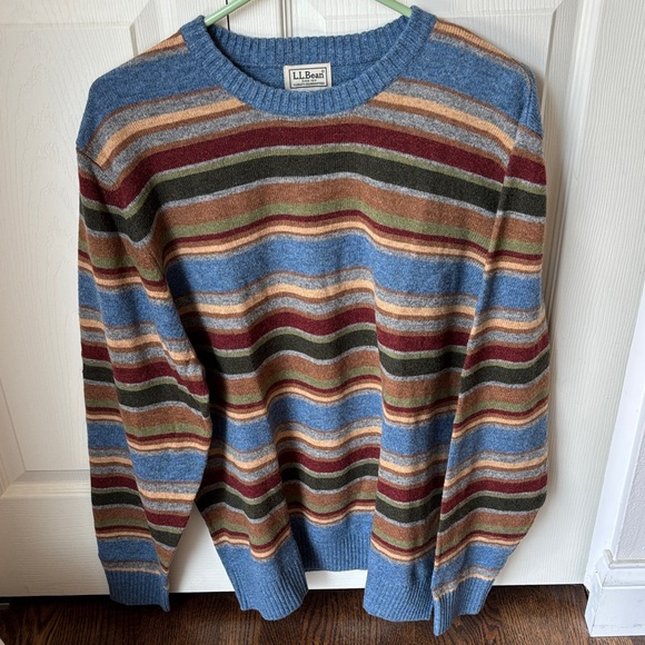 L.L. Bean vintage 90’s Men Striped Ragg Wool earth tone crewneck Sweater XL EUC